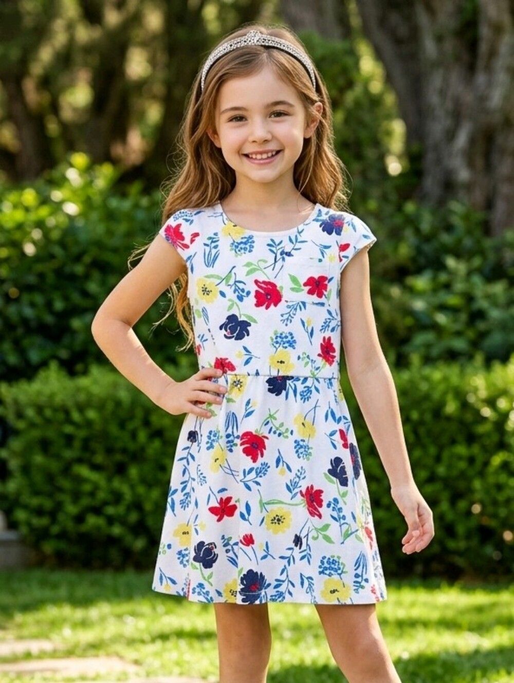 Tommy Bahama Floral Dress Girls 3T Tropical Fit Flare Pocket Cruise Resort Chic